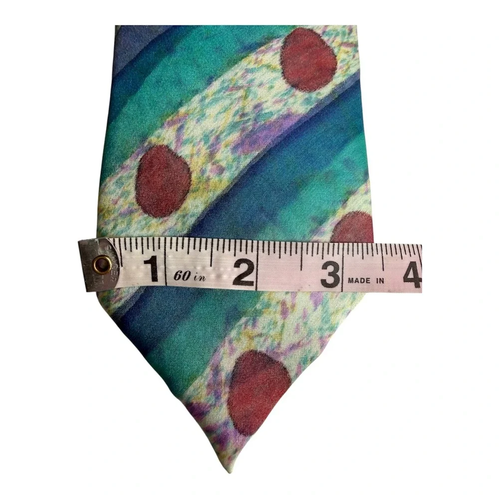 Randall Zombel Miami Hand Painted Silk Tie Abstract Striped Polka Dot Multicolor